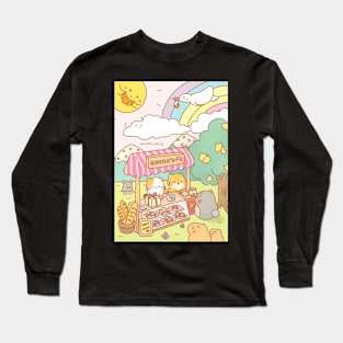 Muffin cat and dog selling croissant on a sunny day Long Sleeve T-Shirt